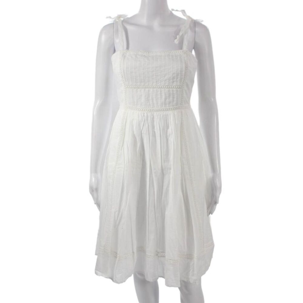 Point Sur Womens White Sundress Square Neck Sleeveless Cotton Petite Size 6